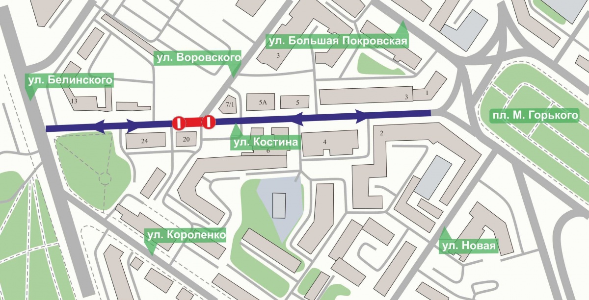 Часть улицы Костина будет перекрыта в Нижнем Новгороде до 12 августа