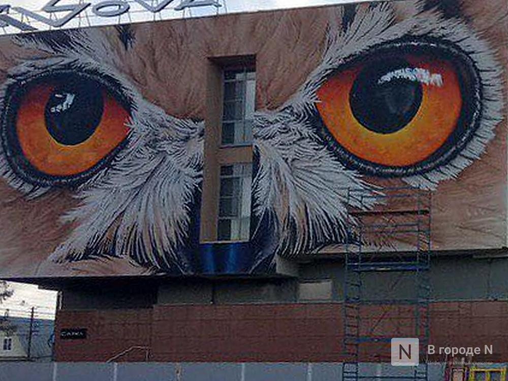 &laquo;Прямо в душу смотрят&raquo;: огромные совиные глаза дорисовали на здании в Нижнем Новгороде - фото 1